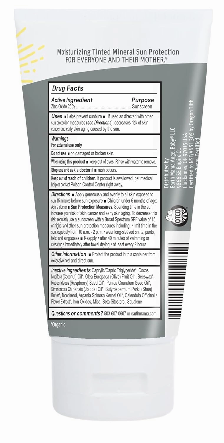Earth Mama Tinted Mineral Sunscreen Lotion SPF 40, Contains Organic Argan and Red Raspberry Seed Oil, 3-Ounces, 2-Pack