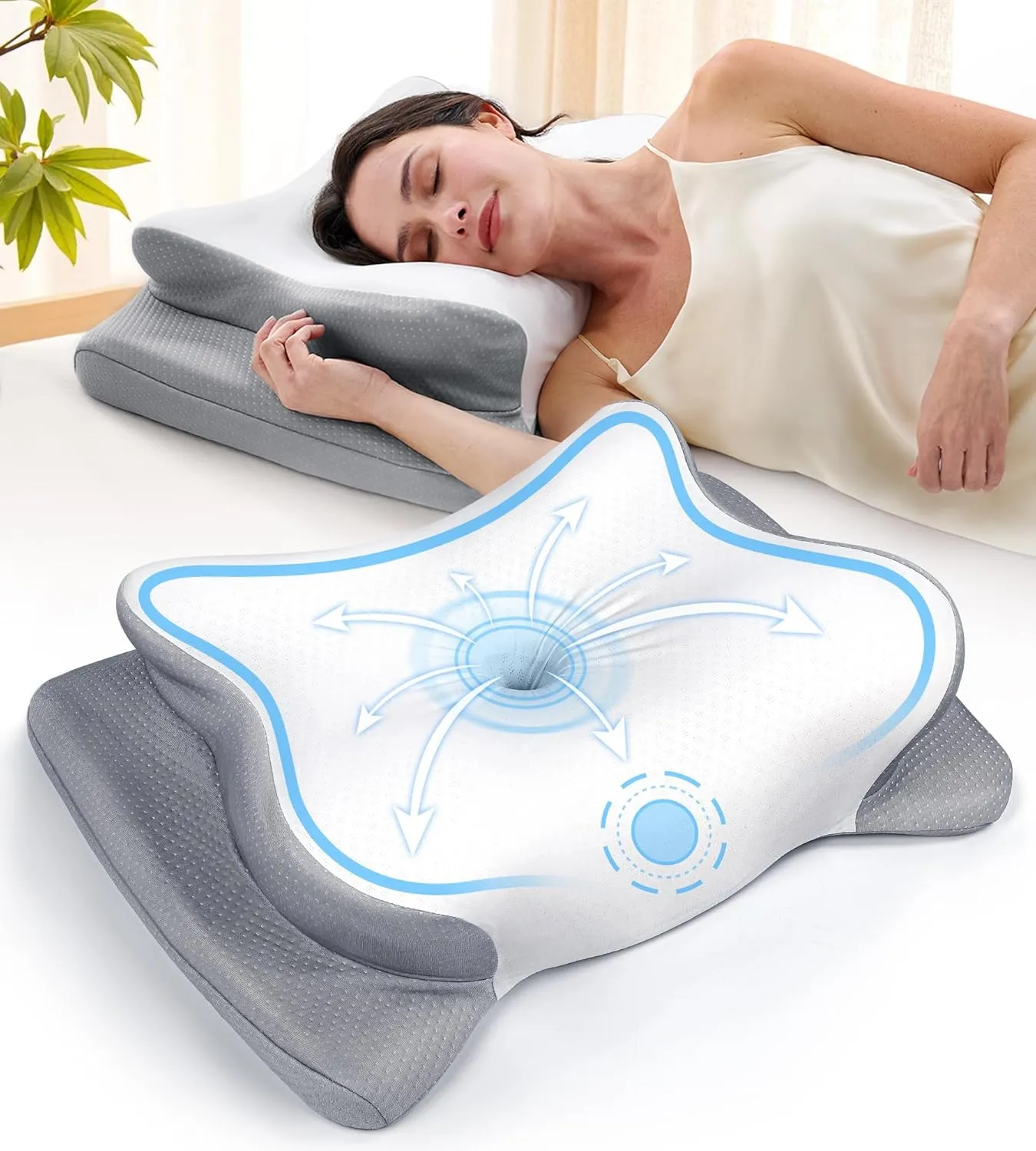 Ease Now Cervical Neck Pillow for Pain Relief, Beauty Sleeping Cooling Pillow for Side Back Stomach Sleeper, Odorless Memory Foam Bed Pillows Deep Sleep,Ergonomic Orthopedic Contour Neck Support