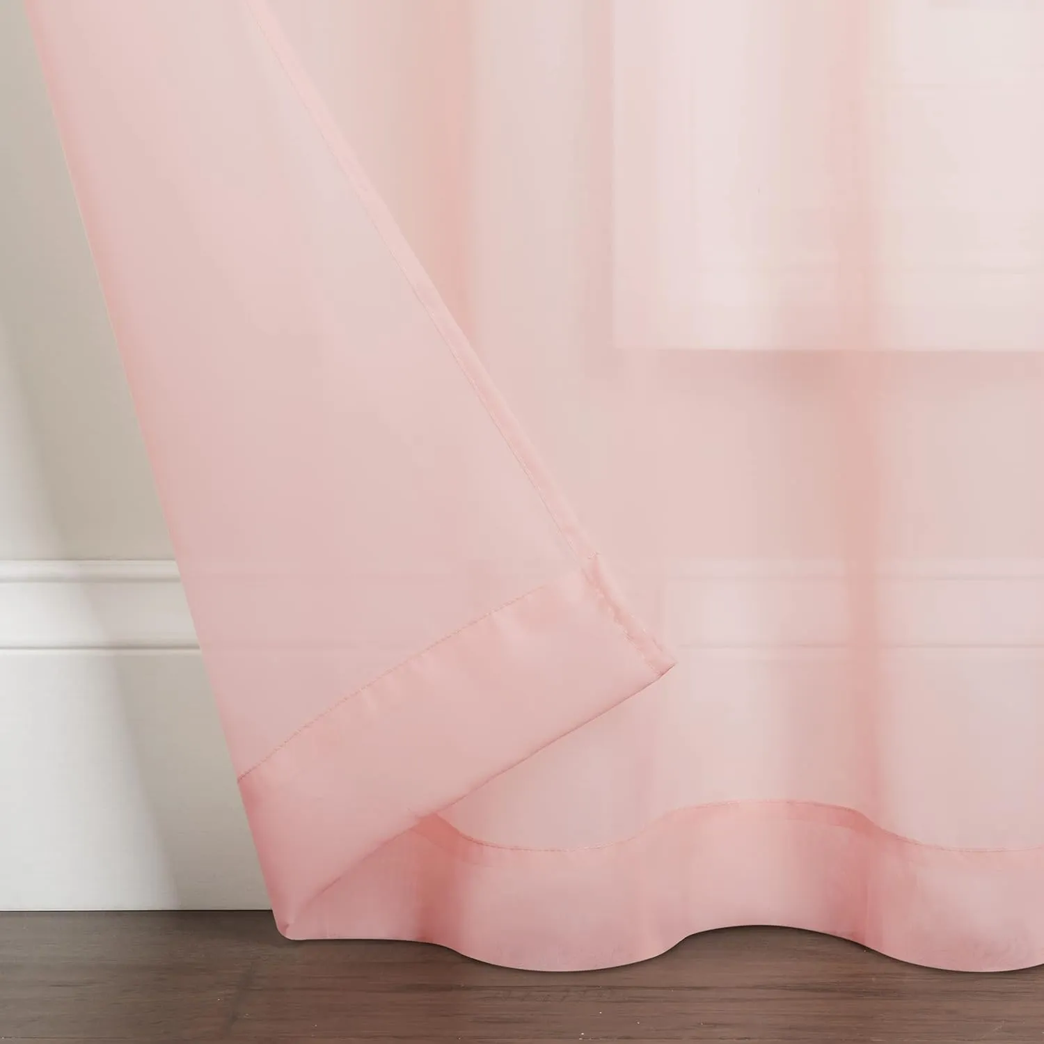 Eclipse Kiara Modern Sheer Voile Light Filtering Grommet Window Curtains for Bedroom (2 Panels), 54 in x 84 in, Blush Pink