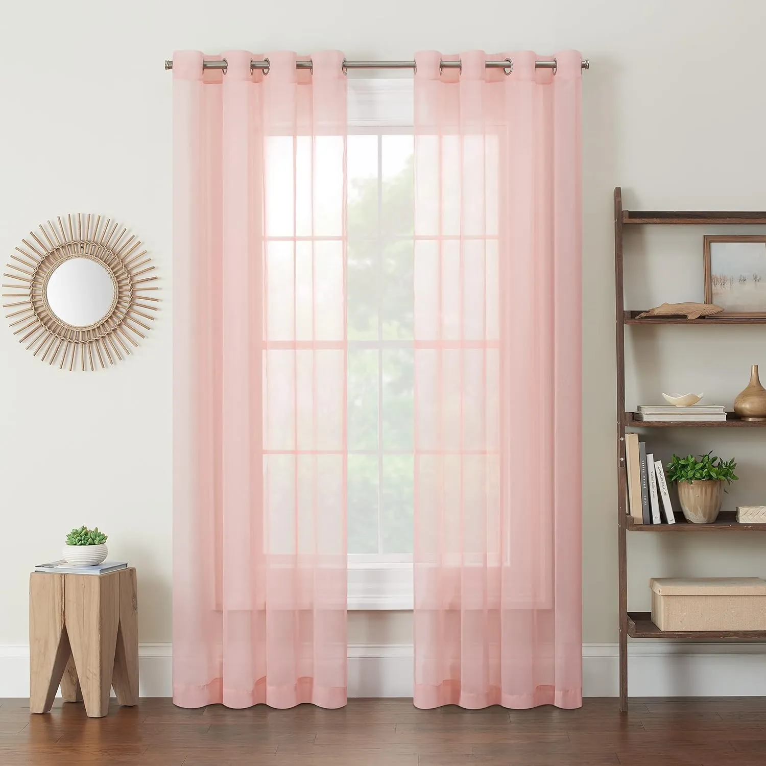 Eclipse Kiara Modern Sheer Voile Light Filtering Grommet Window Curtains for Bedroom (2 Panels), 54 in x 84 in, Blush Pink