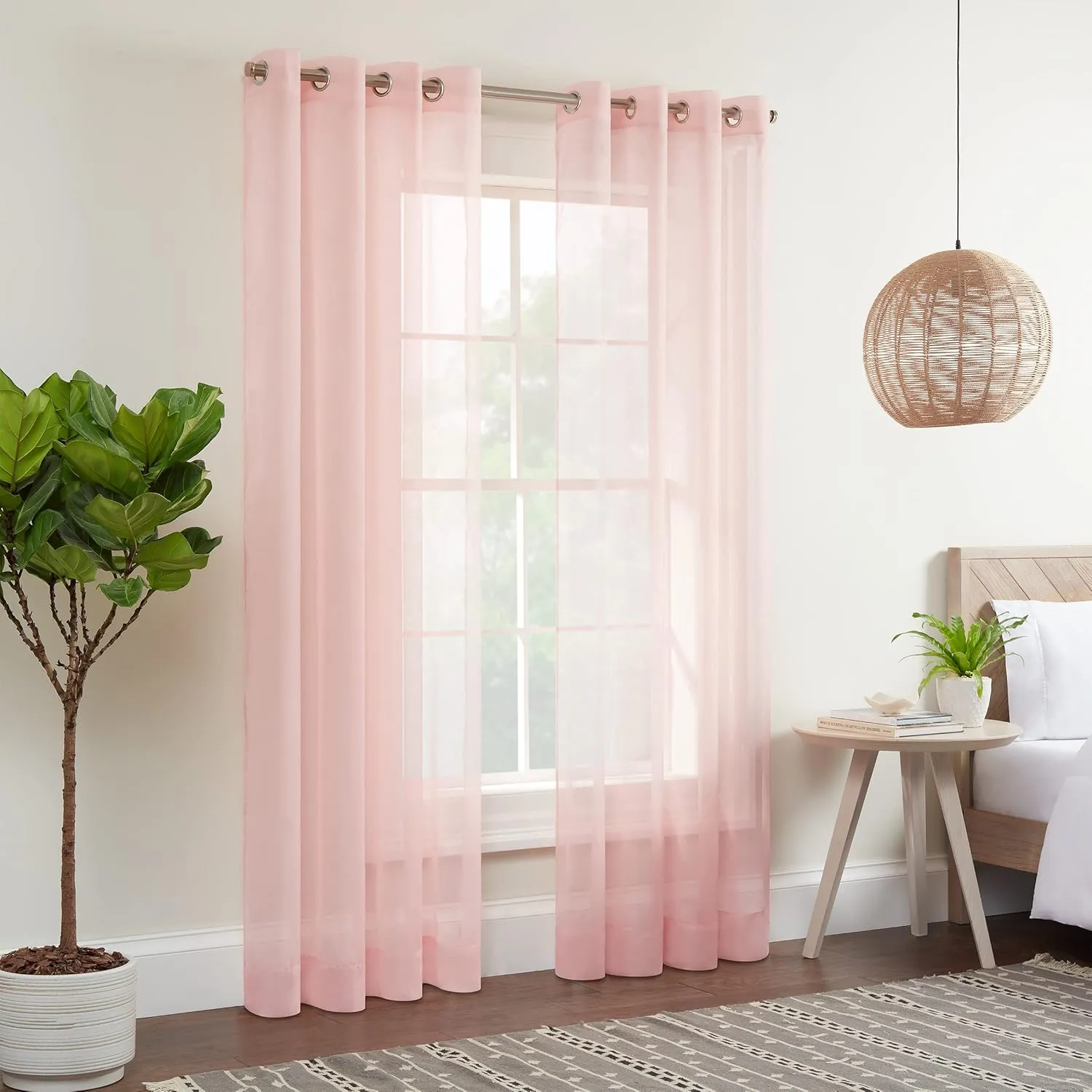 Eclipse Kiara Modern Sheer Voile Light Filtering Grommet Window Curtains for Bedroom (2 Panels), 54 in x 84 in, Blush Pink