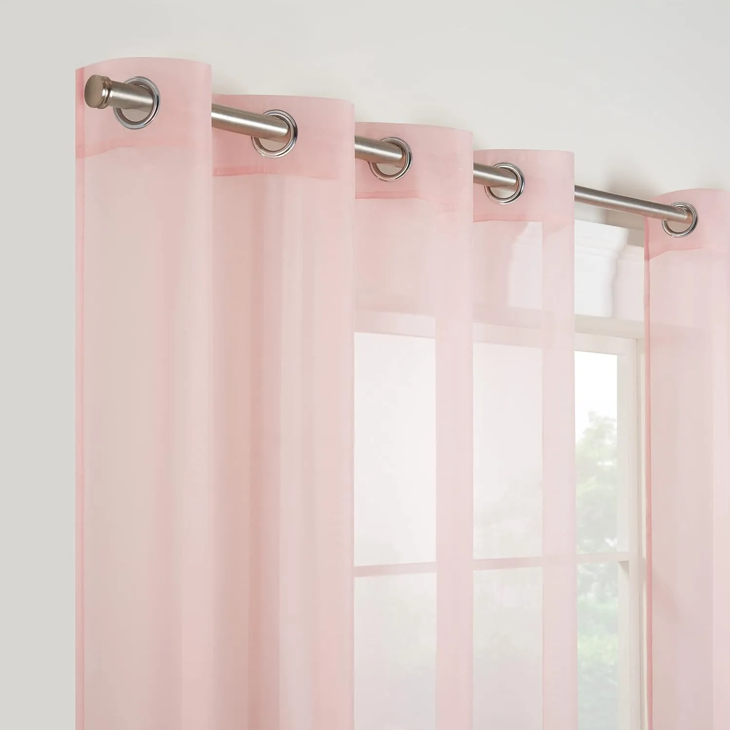 Eclipse Kiara Modern Sheer Voile Light Filtering Grommet Window Curtains for Bedroom (2 Panels), 54 in x 84 in, Blush Pink
