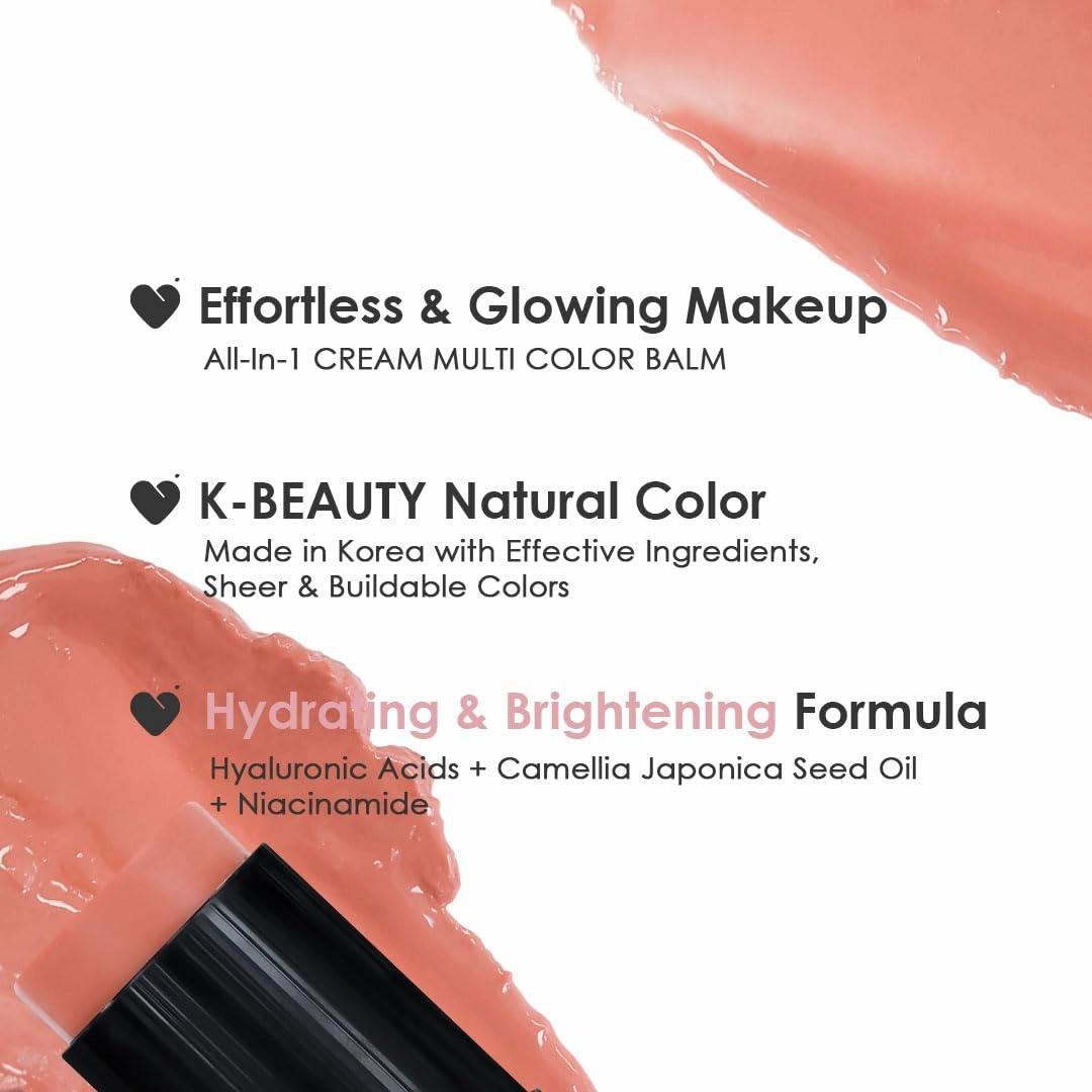 EFFORTLESS GLOW CAMELLIA MULTI-BALM - Dusty Rose I Effortless Makeup All-in-One Balm Stick for Face, Eyes and Lips, Daily Face Moisturizer Stick Multipurpose, Korean Skin Care