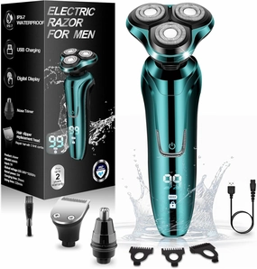 Electric Razor for Men,Men’s Electric Shavers Rotary,LED Display 100% Waterproof Cordless Razor, Wet/Dry Shaving,Electric Shaver for Men Includes Nose Hair Trimmer Beard Trimmer Travel Shaver