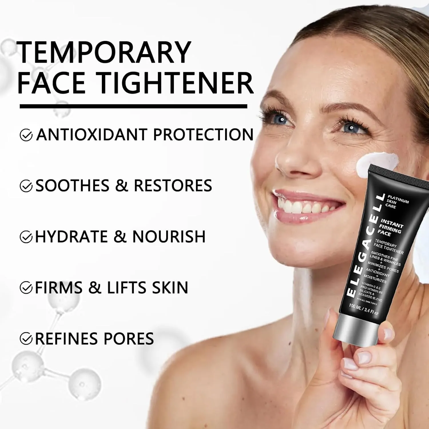 Elegacell Face Tightener Instant Face Lift Cream Temporary Frim Skin Tightening and Lifting Cream-Smooth the Look of Fine Lines 100ml, 3.4 fl.oz - Pack of 2
