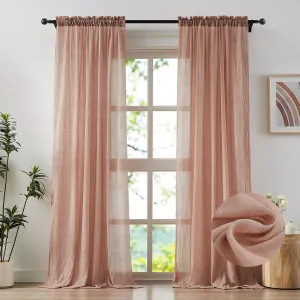 Elegant Blush Pink Sheer Curtains for Living Room, Bedroom Soft Light Filtering Cotton Linen Farmhouse Crepe Sheer Drapes Natural Voile Curtains Rod Pocket, W52 x L63 inch, 2 Panels