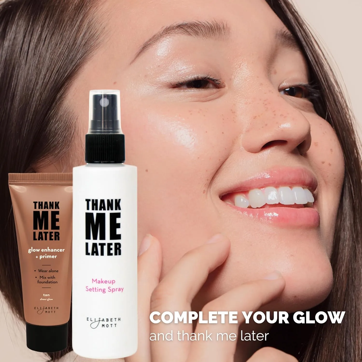 Elizabeth Mott Thank Me Later Glow Enhancer - Hydrating Face Primer & Highlighter for Radiant Skin, Vegan & Cruelty-Free, No Sulfates, Parabens, or Phthalates - Tan Sheer Glow Shade - 30g