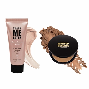 Elizabeth Mott Glow Bundle: Thank Me Later Natural Glow Enhancer & Whatup Matte Beaches Bronzer - Vegan, Cruelty-Free Skincare & Perfect Makeup Set for Makeup Lovers