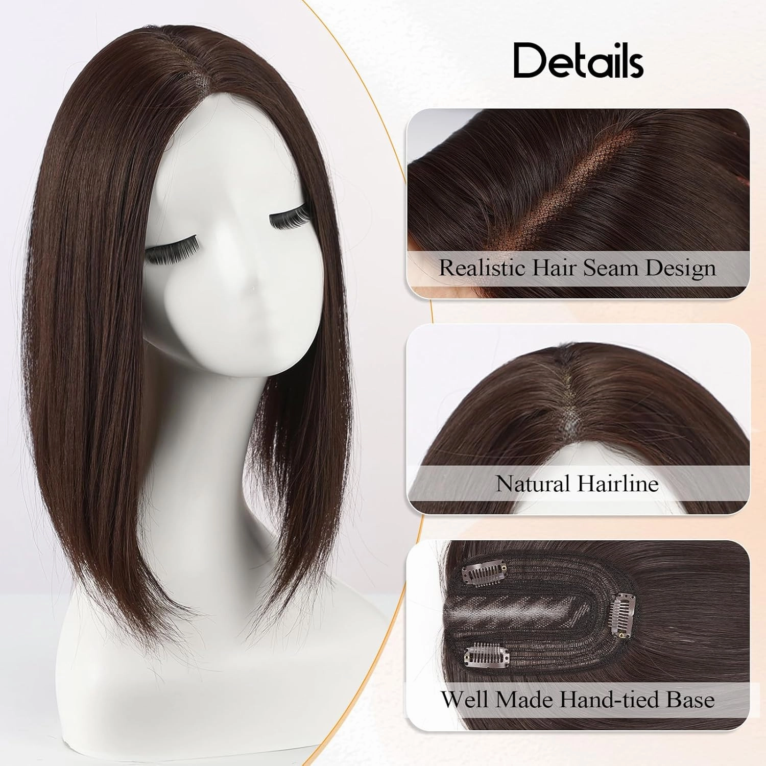 EMMOR 14 Inch Toppers for Thinning Hair, Synthetic Pieces With Non-Slip Clips, Hand-Woven Base, Extra Volume for Women With Hair Loss (Brown)