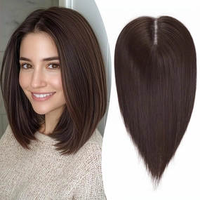 EMMOR 14 Inch Toppers for Thinning Hair, Synthetic Pieces With Non-Slip Clips, Hand-Woven Base, Extra Volume for Women With Hair Loss (Brown)
