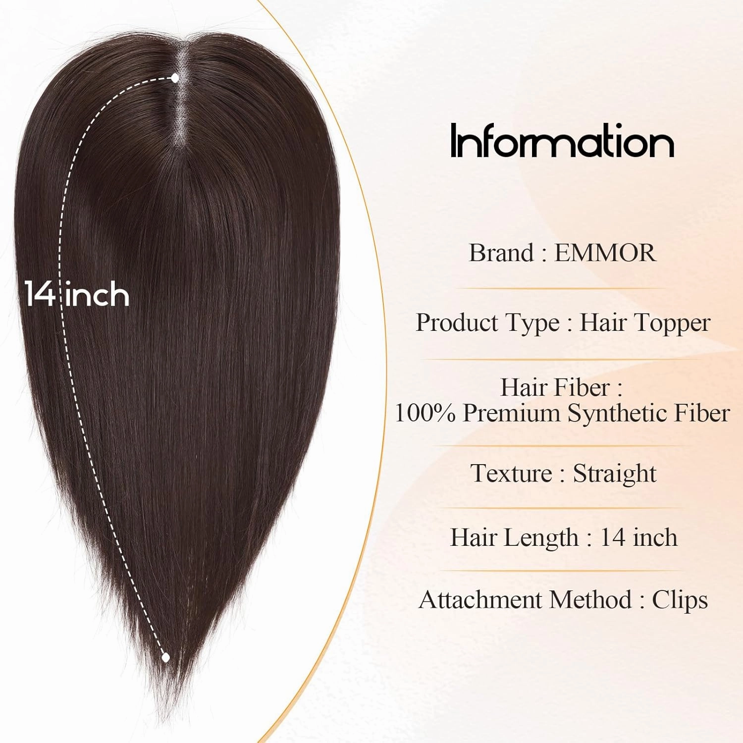 EMMOR 14 Inch Toppers for Thinning Hair, Synthetic Pieces With Non-Slip Clips, Hand-Woven Base, Extra Volume for Women With Hair Loss (Brown)