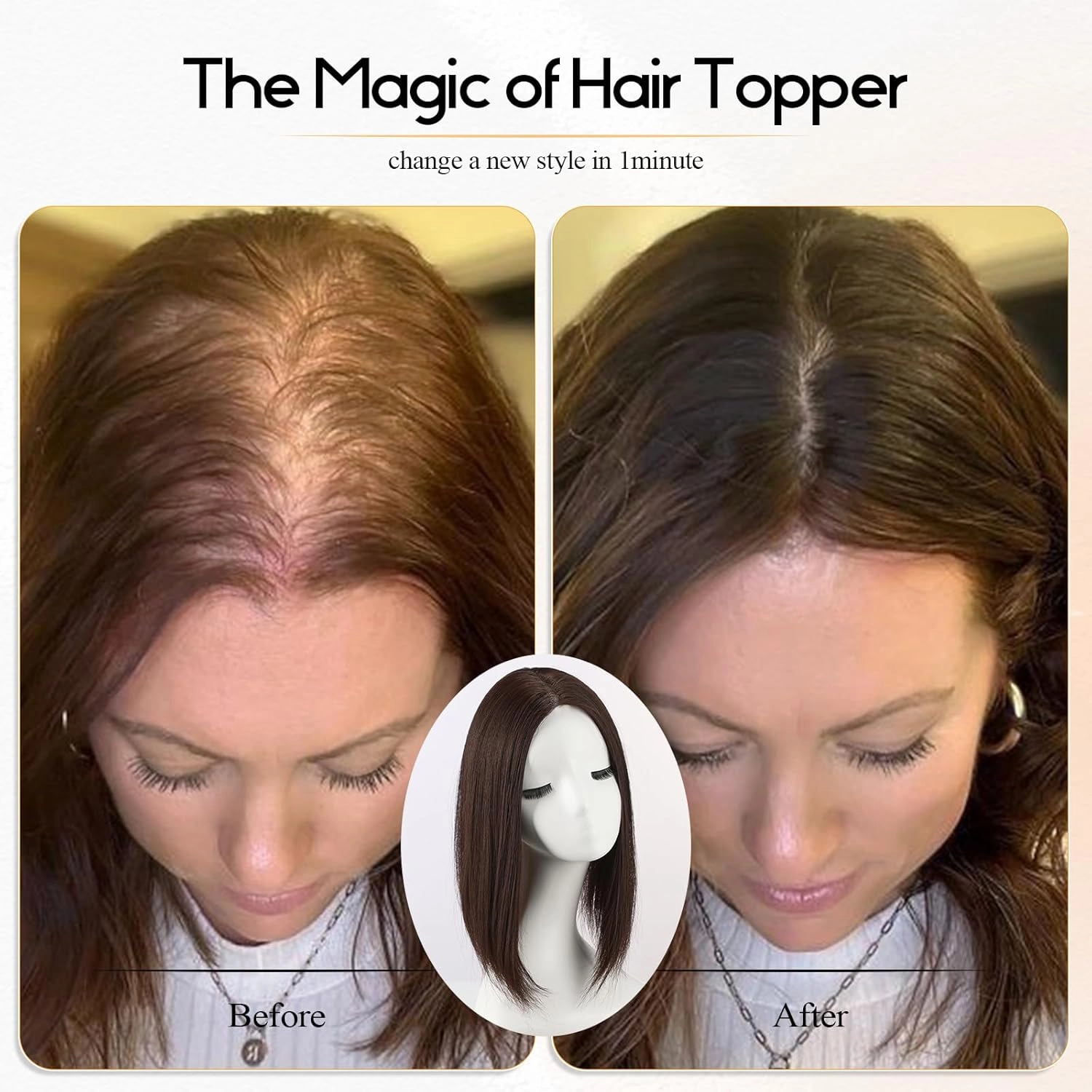 EMMOR 14 Inch Toppers for Thinning Hair, Synthetic Pieces With Non-Slip Clips, Hand-Woven Base, Extra Volume for Women With Hair Loss (Brown)
