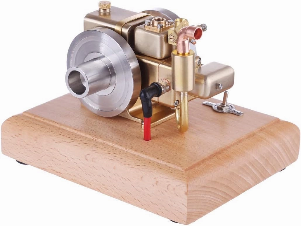 Engine Model Kits That Runs, 1.6CC 4-Stroke Water-Cooled Single-Cylinder Gasoline Engine with Wooden Base, Educational Desktop Model for Engine Enthusiasts