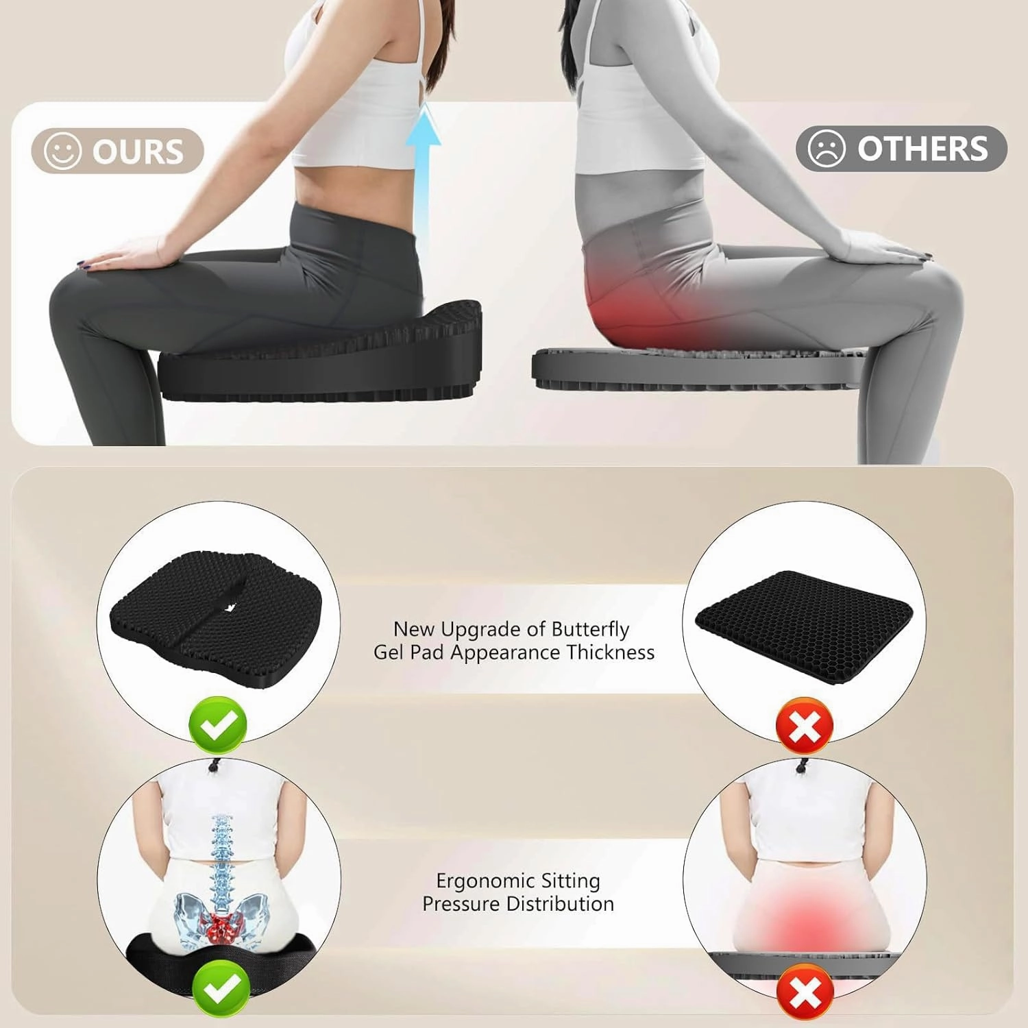 Enlarged Gel Seat Cushion 19in Super Large Thick, Gel Cushion Seat for Pressure Relief for Long Siiting, Coccyx Sciatica Pain Relief, Egg Cushion Chair Seat Pads for Wheelchair Car Office Chair
