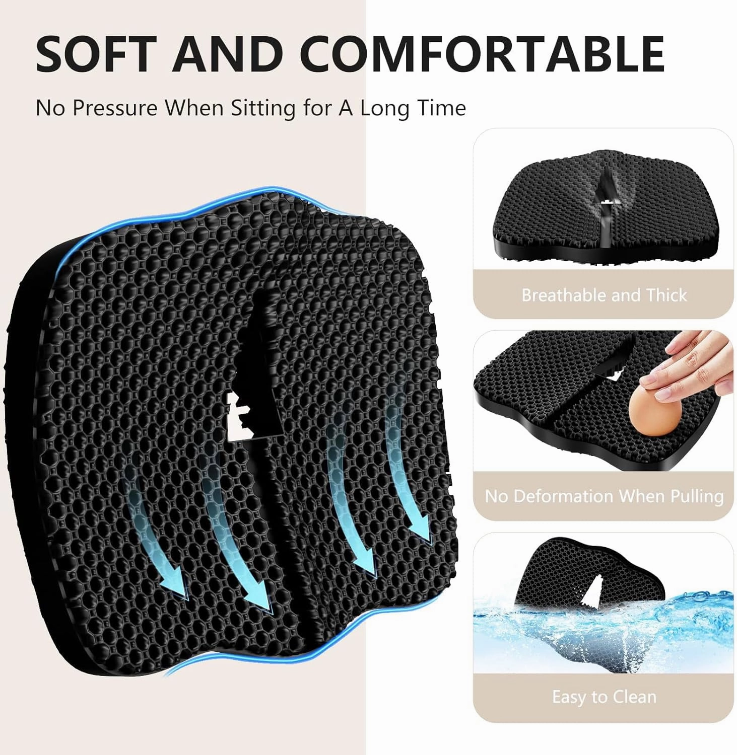 Enlarged Gel Seat Cushion 19in Super Large Thick, Gel Cushion Seat for Pressure Relief for Long Siiting, Coccyx Sciatica Pain Relief, Egg Cushion Chair Seat Pads for Wheelchair Car Office Chair