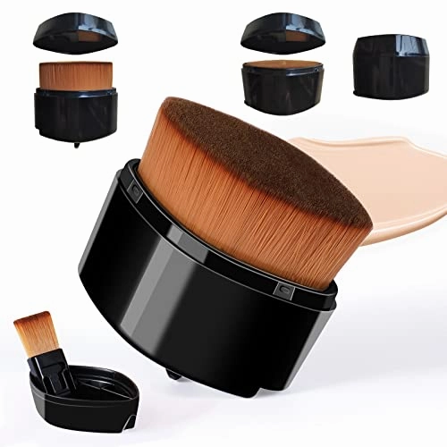 ENZO KEN Retractable Flat Foundation Brush for Liquid Makeup with Cover, Liquid Foundation Brush, Flat Makeup Brush for Liquid Foundation, Cream Contour Brush for Cream Makeup. - Black, 55R