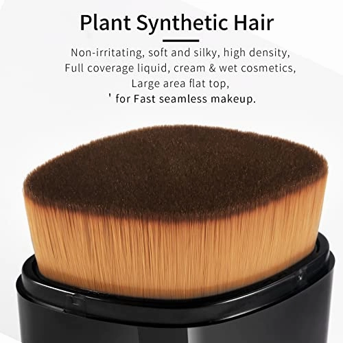 ENZO KEN Retractable Flat Foundation Brush for Liquid Makeup with Cover, Liquid Foundation Brush, Flat Makeup Brush for Liquid Foundation, Cream Contour Brush for Cream Makeup. - Black, 55R