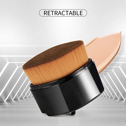 ENZO KEN Retractable Flat Foundation Brush for Liquid Makeup with Cover, Liquid Foundation Brush, Flat Makeup Brush for Liquid Foundation, Cream Contour Brush for Cream Makeup. - Black, 55R