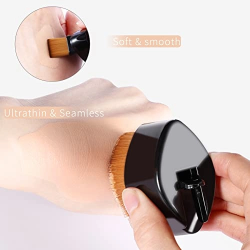 ENZO KEN Retractable Flat Foundation Brush for Liquid Makeup with Cover, Liquid Foundation Brush, Flat Makeup Brush for Liquid Foundation, Cream Contour Brush for Cream Makeup. - Black, 55R