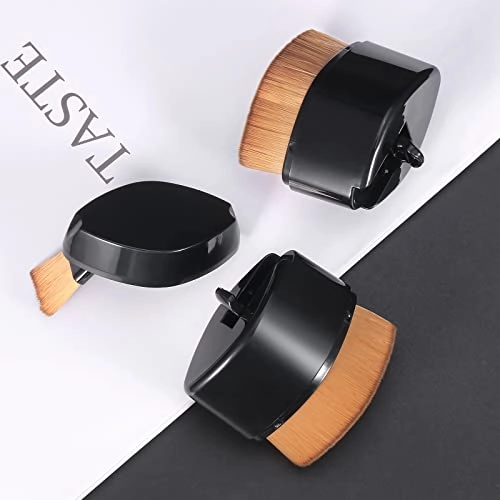 ENZO KEN Retractable Flat Foundation Brush for Liquid Makeup with Cover, Liquid Foundation Brush, Flat Makeup Brush for Liquid Foundation, Cream Contour Brush for Cream Makeup. - Black, 55R