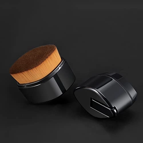 ENZO KEN Retractable Flat Foundation Brush for Liquid Makeup with Cover, Liquid Foundation Brush, Flat Makeup Brush for Liquid Foundation, Cream Contour Brush for Cream Makeup. - Black, 55R