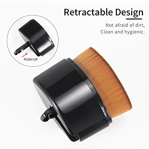ENZO KEN Retractable Flat Foundation Brush for Liquid Makeup with Cover, Liquid Foundation Brush, Flat Makeup Brush for Liquid Foundation, Cream Contour Brush for Cream Makeup. - Black, 55R