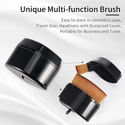 ENZO KEN Retractable Flat Foundation Brush for Liquid Makeup with Cover, Liquid Foundation Brush, Flat Makeup Brush for Liquid Foundation, Cream Contour Brush for Cream Makeup. - Black, 55R