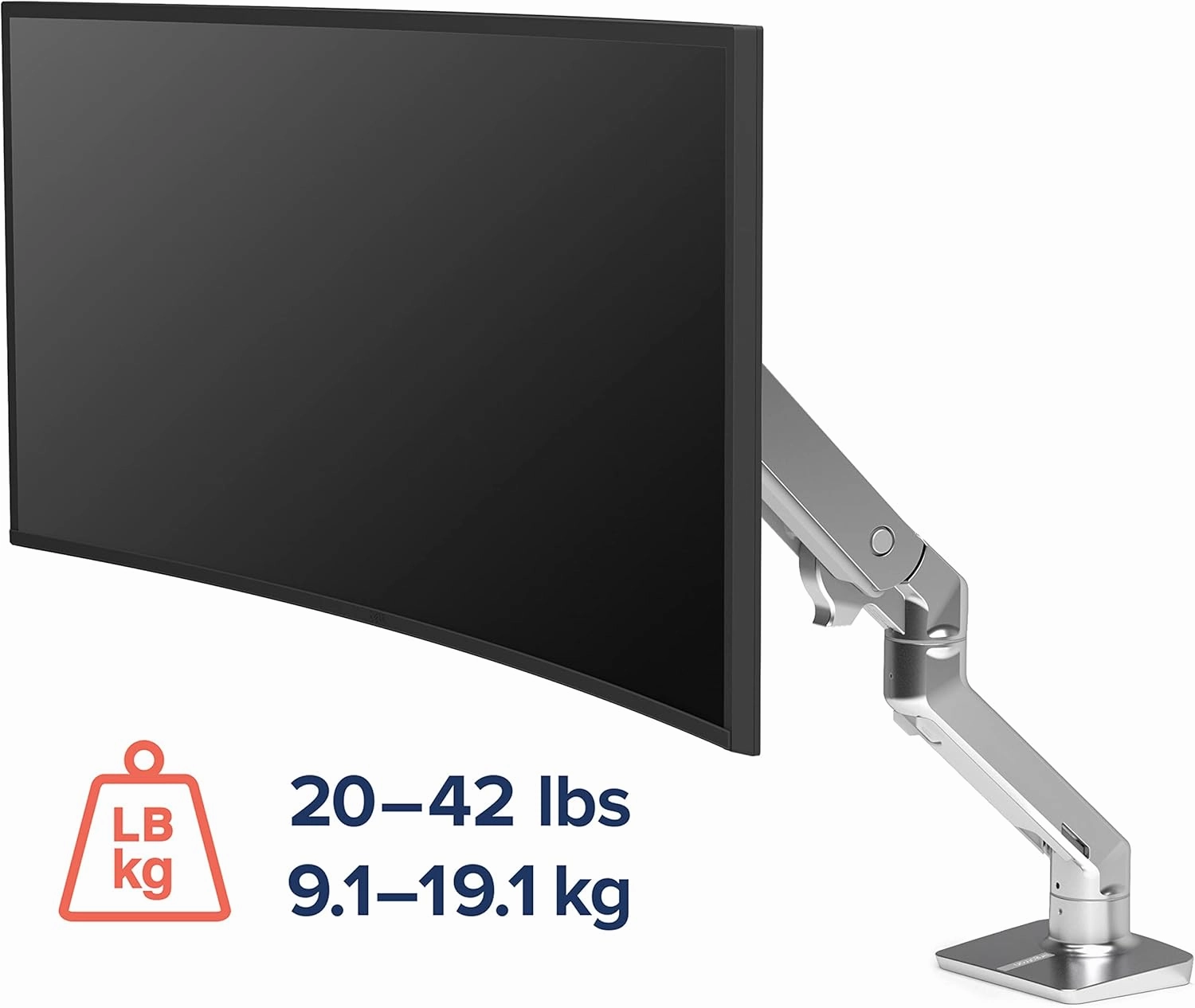 Ergotron – HX Premium Heavy Duty Monitor Arm, Single Monitor VESA Desk Mount – for Flat or Slight Curved Ultrawide Monitors Up to 49 inches, 20 to 42 lbs – Standard Pivot, Polished Aluminum