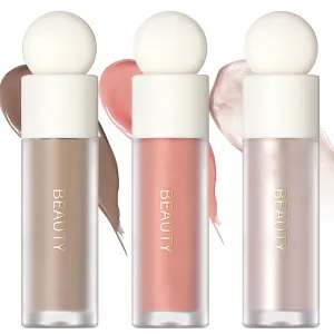 Erinde 3 Colors Liquid Highlighter Blush Contour Set, Natural Matte Face Blush Bronzer, Natural Glossy Liquid Illuminator for Face and Body, Lightweight Blendable Silky Smooth Texture, Cruelty-free