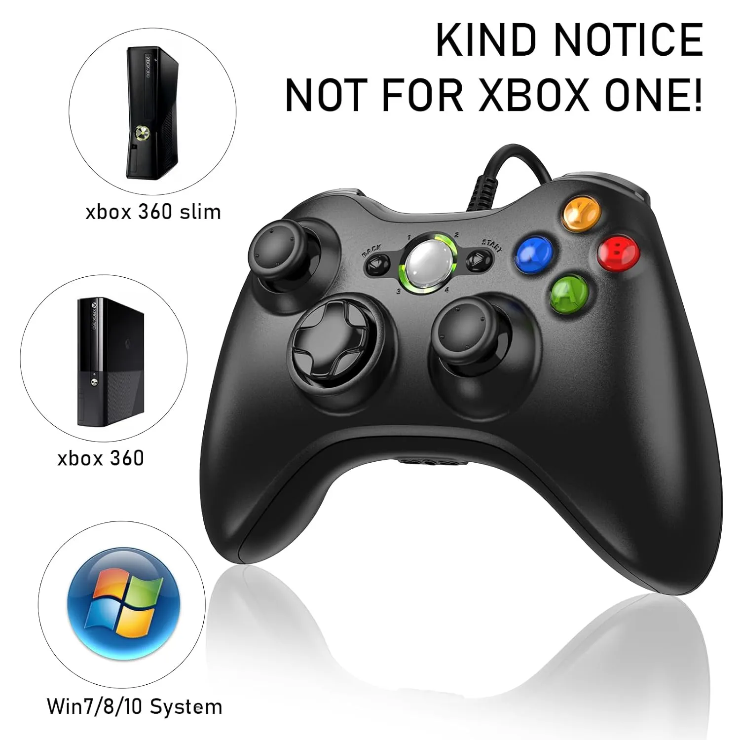 Etpark X-Box 360 Controller Wired, Gamepad Controller with Wired USB for Microsoft X-Box 360 & Slim Console and PC Windows XP/7/8/10, with Upgraded Joystick, Black