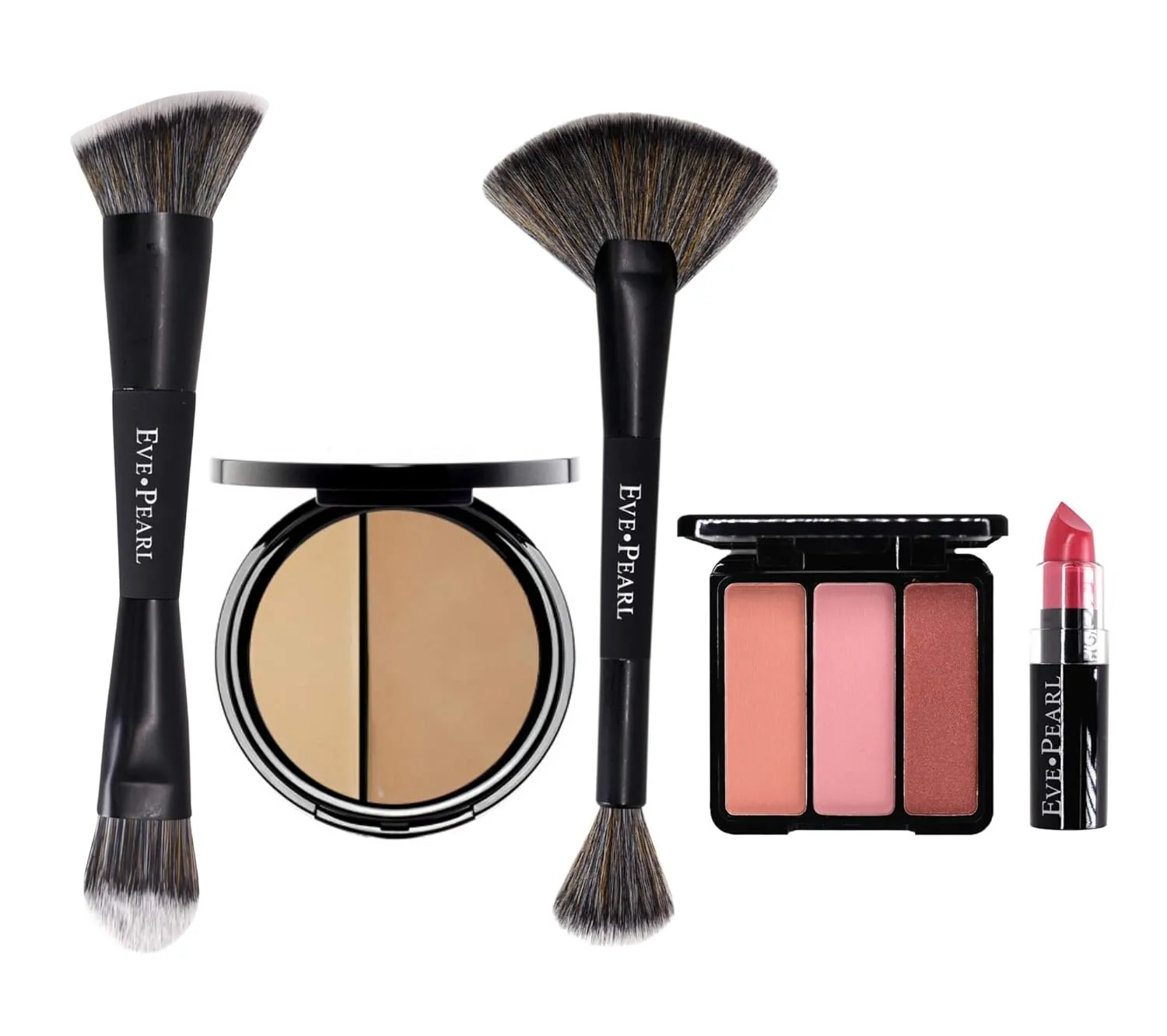 EVE PEARL 5 Pcs Set of Full Coverage Face, Cheek And Lip Collection Skin Care Makeup Complete Set of Foundation Blush Lipstick with Professional Brushes (Medium)