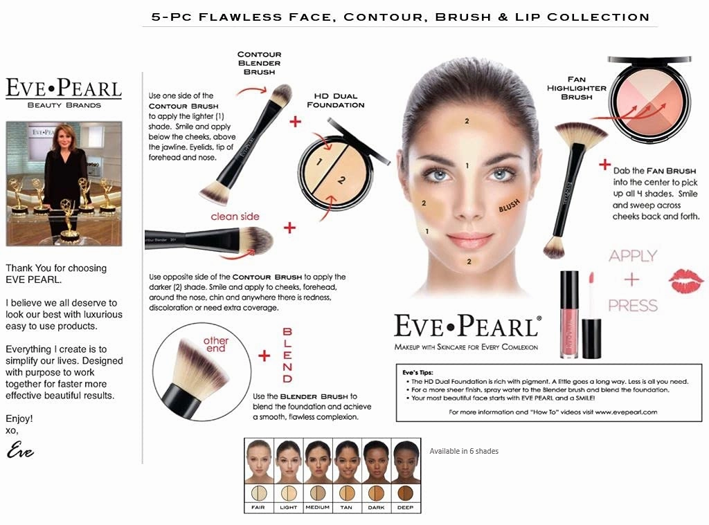 EVE PEARL 5 Pcs Flawless Face, Contour, Brushes and Lip Collection Highlighter Makeup Complete Set of Foundation Full Covarage Blush Lipstick with Professional Brushes (Light)