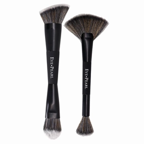 EVE PEARL Dual Brush Set Contour Blending Fan Highlighter Must Have Makeup Brushes Set Of 2 Synthetic Cruelty Free Hypoallergenic
