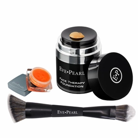EVE PEARL Face and Lip Therapy Full Coverage Foundation With Lipcare Dry Lips Moisturizing And Dual Contour Blender Brush Must Have Makeup Kit (Tan)