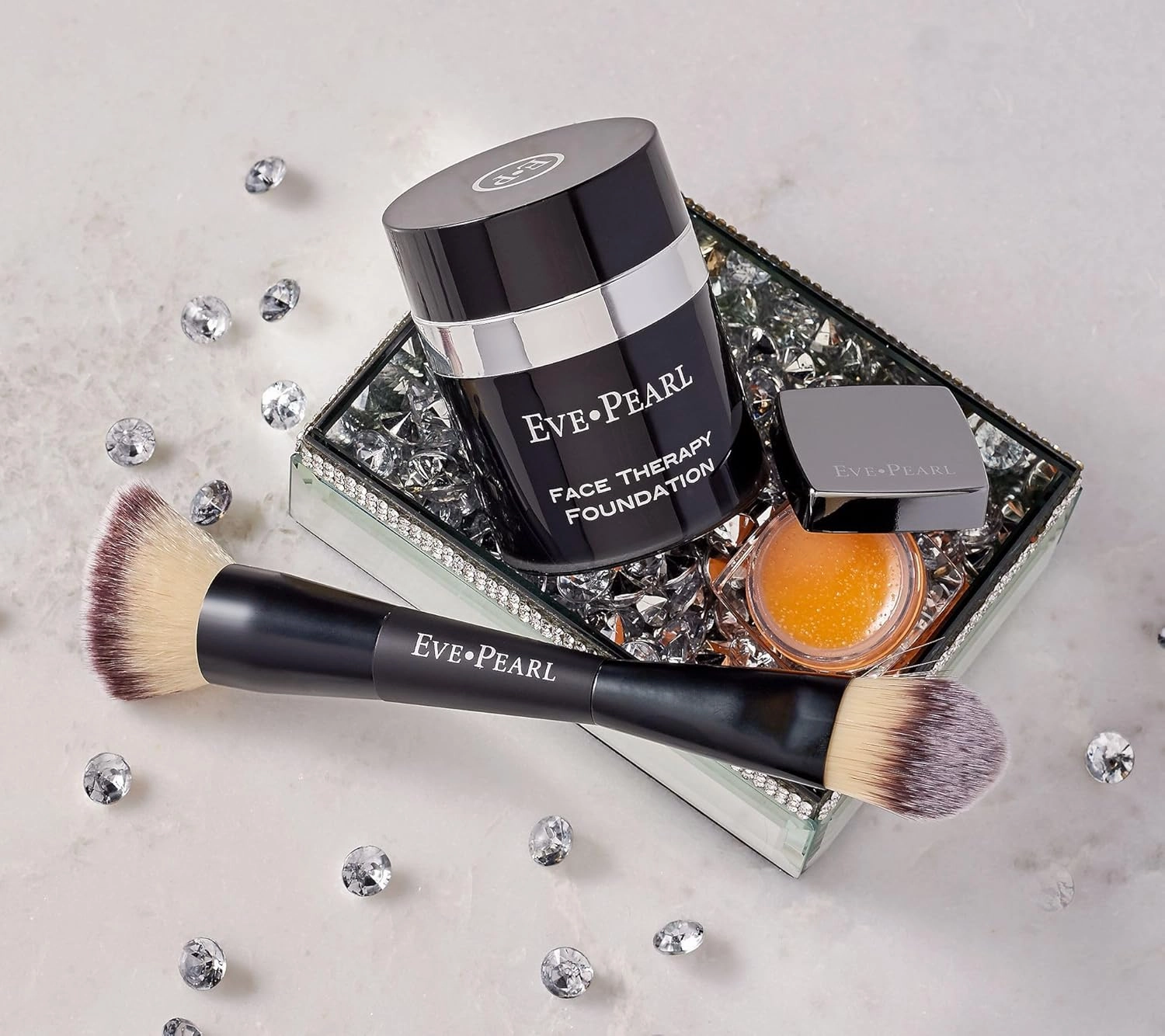 EVE PEARL Face and Lip Therapy Full Coverage Foundation With Lipcare Dry Lips Moisturizing And Dual Contour Blender Brush Must Have Makeup Kit (Tan)