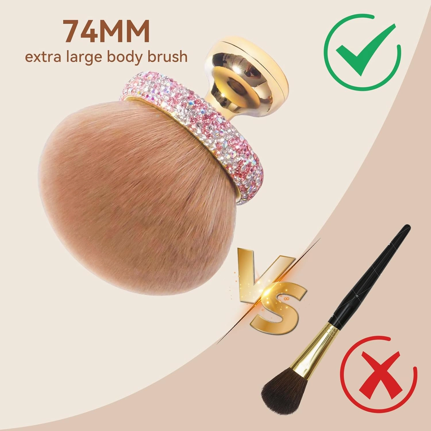 Extra Large Body Makeup Brush for Self Tanner, 3 Inch Width Self Tanning Kabuki Brush, Powder, Foundation, Blusher, Bronzer, Oval Face Leg Makeup Brush with Drawstring Bag&box (Diamond)