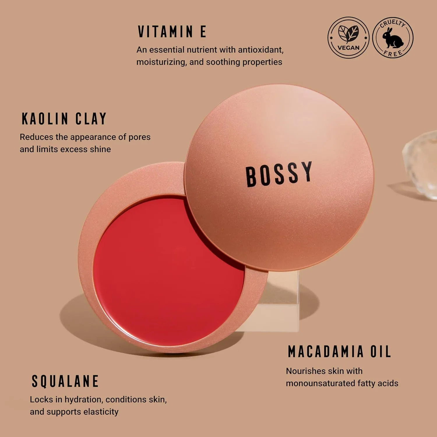 Extremely Bossy By Nature Buttery Blush - Deeply Pigmented, Infused with Kaolin Clay, Macadamia Oil, Squalane (Perseverance - Bright Red)