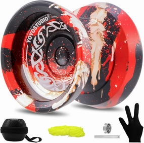F25 Finger Spin Yoyo Professional Responsive Yoyo for Kids & Adults, Professional Trick Yoyos with Unrsponsive Yoyos Accessory Kit, 10 Yo-Yo Strings, Case & Glove - Black Red Silver