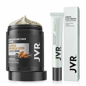 Face Scrub for Men 9 oz and JVR Caffeine Eye Cream and Under Eye Roller Facial Scrub for Deep Exfoliating  Eye Serum for Fine Lines