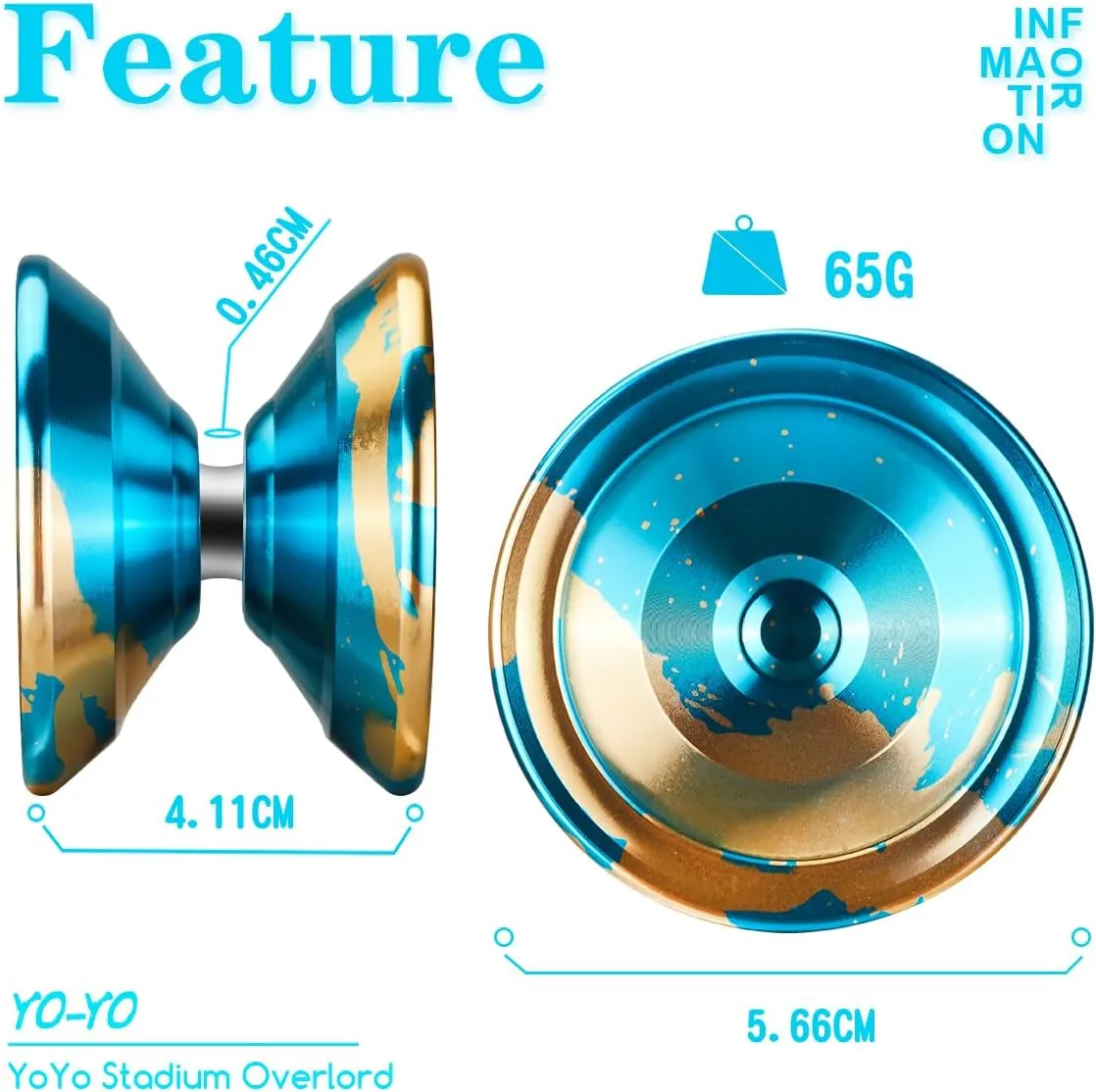 FETESNICE YOYO 002 Professional Yoyo for Kids 8-12 & Adults, Metal Yo-Yo Unresponsive/Responsive Dual Purpose Yoyo , Butterfly Yoyos with Bag, Glove, 10 Yo-Yo Strings and Bearing Kits (Blue)