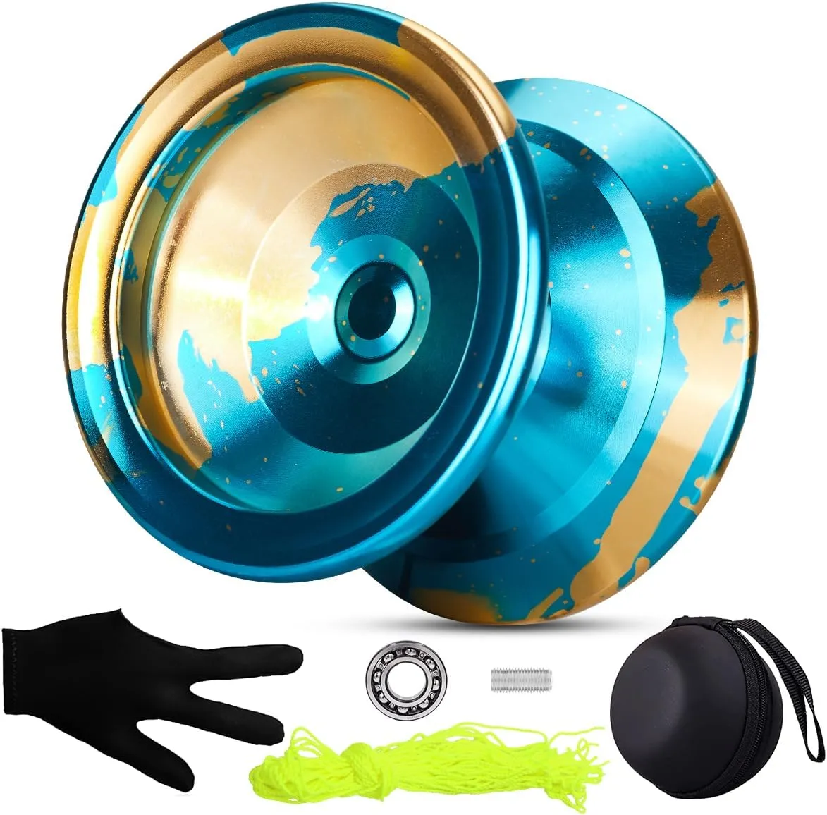 FETESNICE YOYO 002 Professional Yoyo for Kids 8-12 & Adults, Metal Yo-Yo Unresponsive/Responsive Dual Purpose Yoyo , Butterfly Yoyos with Bag, Glove, 10 Yo-Yo Strings and Bearing Kits (Blue)