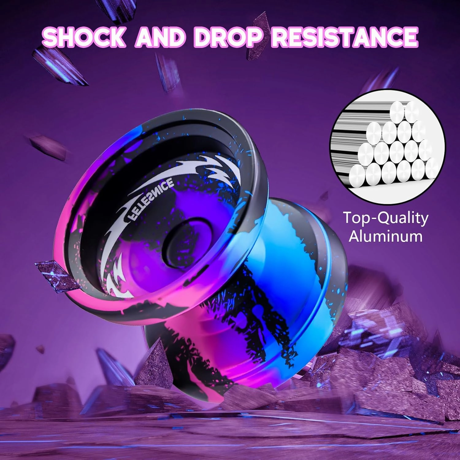 FETESNICE FS23 Metal Yo-Yo Professional - Responsive Trick Yoyo for Kids 8-12 Beginners & Adults, Finger Spin Yo-Yo with 10 Strings, Case, Glove & Adjustable Bearing Kit -Black Blue Pink