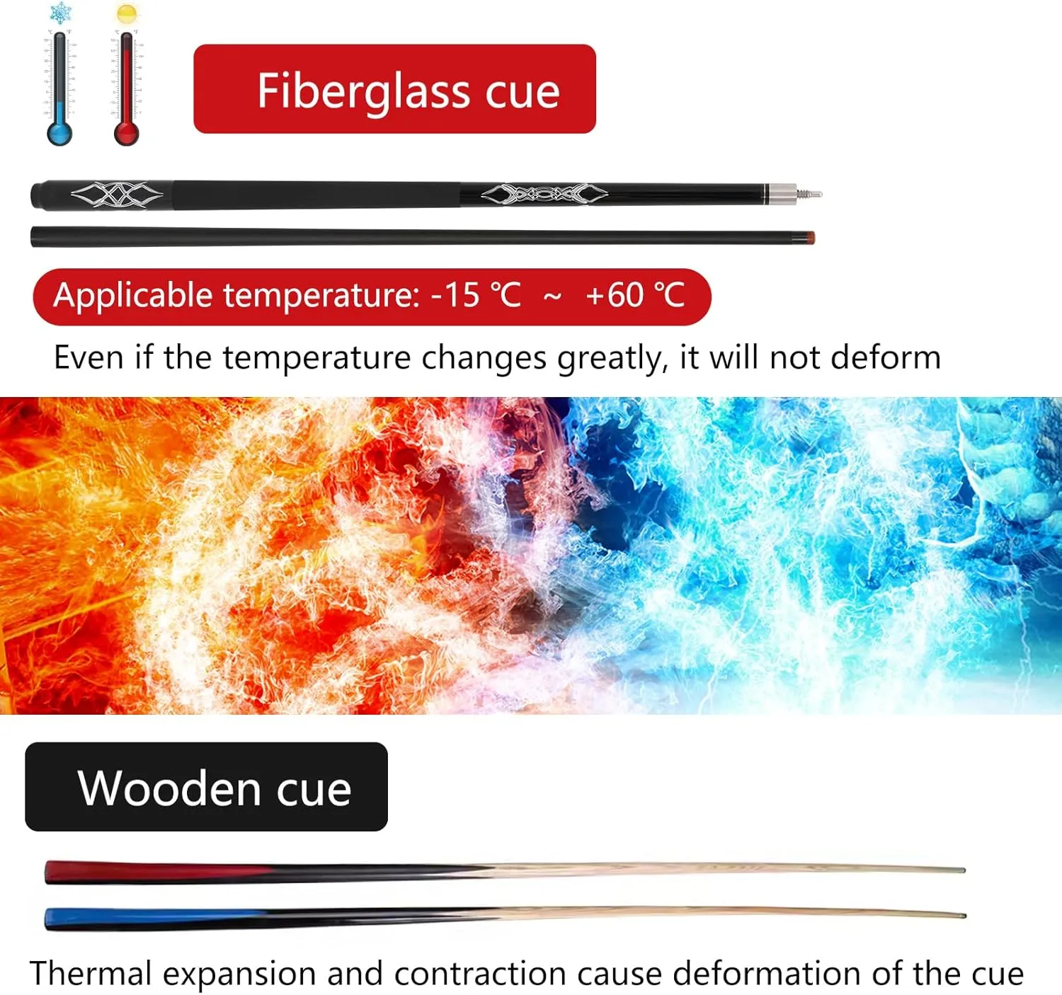 Fiberglass Graphite Composite Billiard Pool Cue Sticks 18oz 19oz 20oz 21oz 58inch