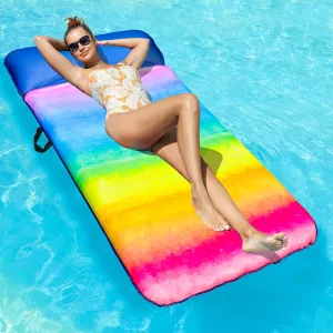 FindUWill Oversized Pool Float Lounge, 72" X 37" Extra Large Fabric-Covered Pool Floats for Adults, Inflatable Contour Lounger with Headrest Ultra-Comfort Cooling Pool Raft (XL, Monstera)