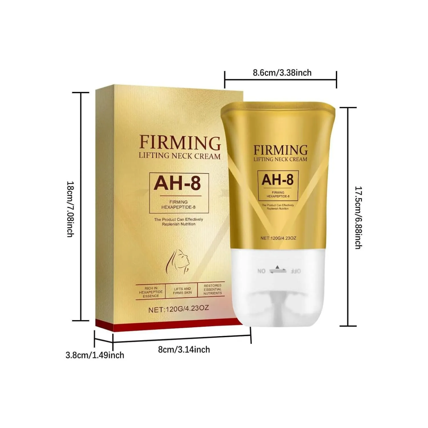 Firming Neck Cream for Crepey Skin Body Care Comfort,Roller Neck Cream, Contains Hexapeptide Moisturizing, AH-8 Tightening Lotions Cosmetic Skin Care Skin Repair (Gold, 2PC)