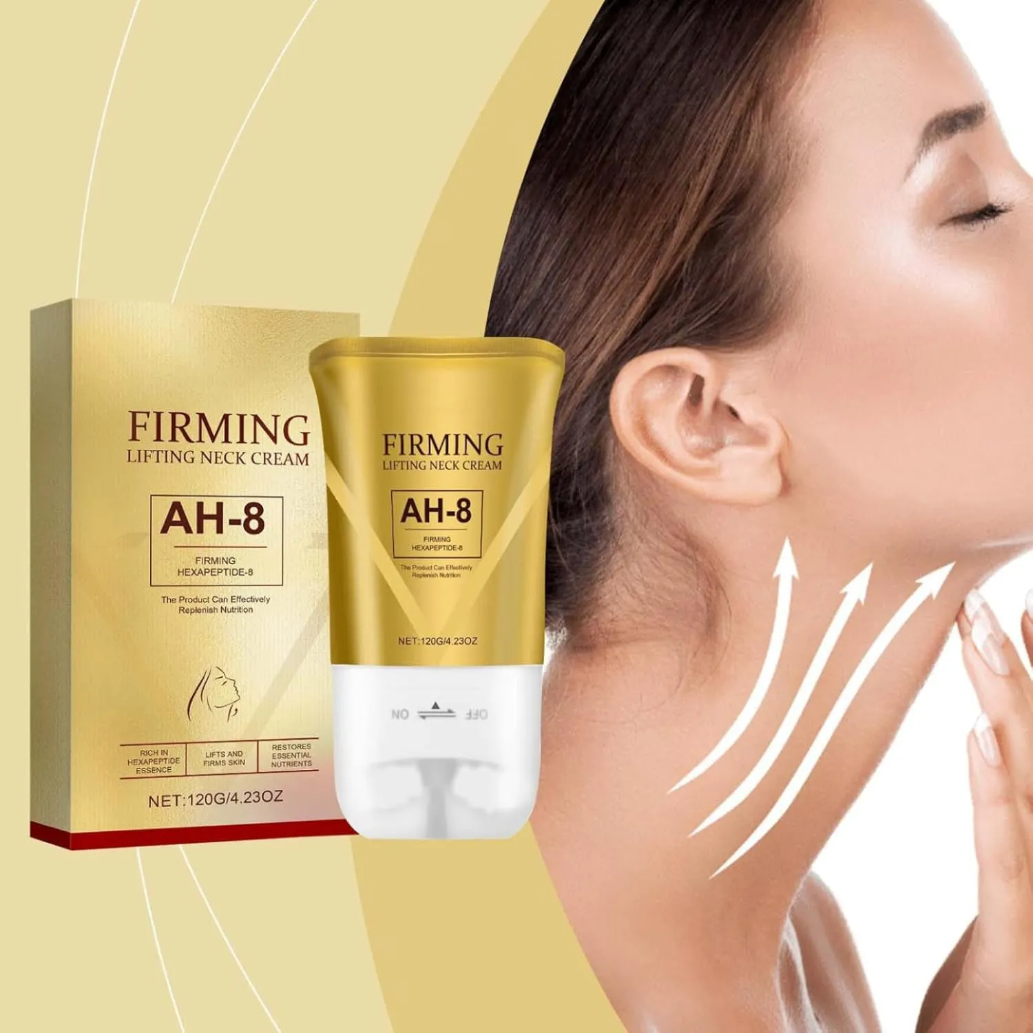 Firming Neck Cream for Crepey Skin Body Care Comfort,Roller Neck Cream, Contains Hexapeptide Moisturizing, AH-8 Tightening Lotions Cosmetic Skin Care Skin Repair (Gold, 2PC)