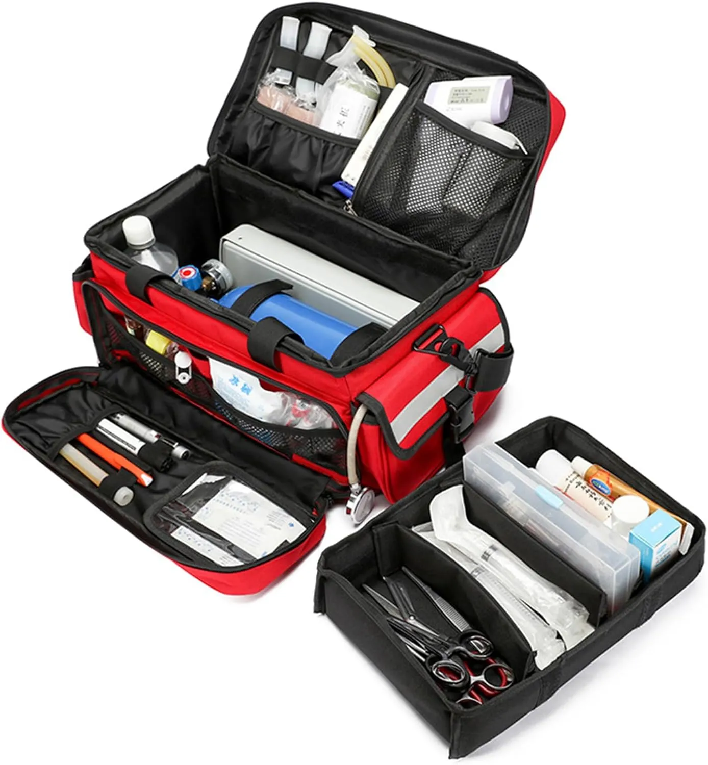 First Responder Trauma Bag Empty EMS Shoulder Bag | Professional First Aid Kit Bag with 4 Large Compartments for Emergency Supplies(Green)