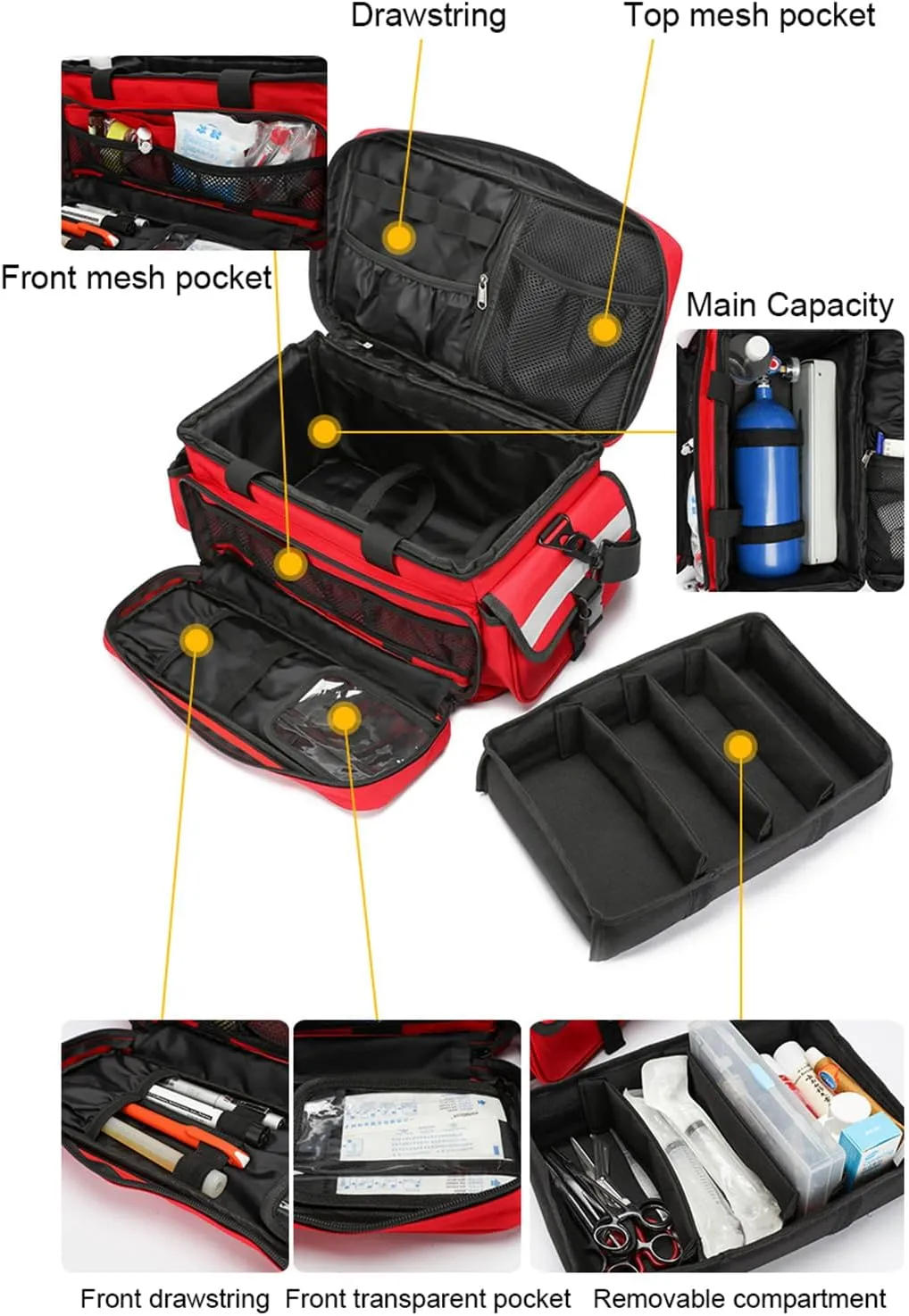 First Responder Trauma Bag Empty EMS Shoulder Bag | Professional First Aid Kit Bag with 4 Large Compartments for Emergency Supplies(Green)