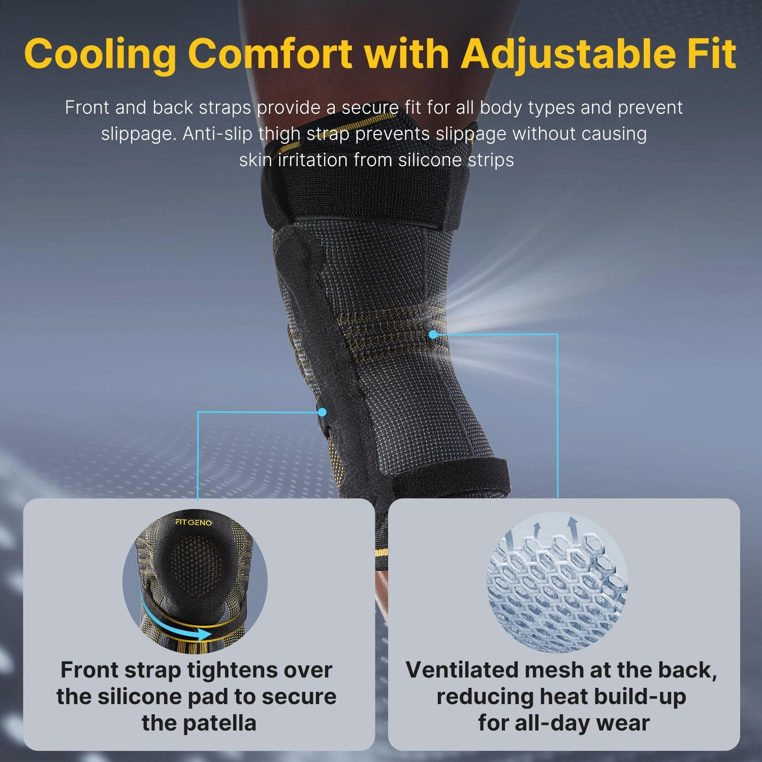 Fit Geno Knee Brace with Side Stabilizers: Breathable Knee Sleeve w/ Patented Patella Gel Pad for Maximum Pain Relief - Ultimate Knee Support and Fast Recovery from Meniscus Tear Arthritis ACL PCL Men & Women (Large)