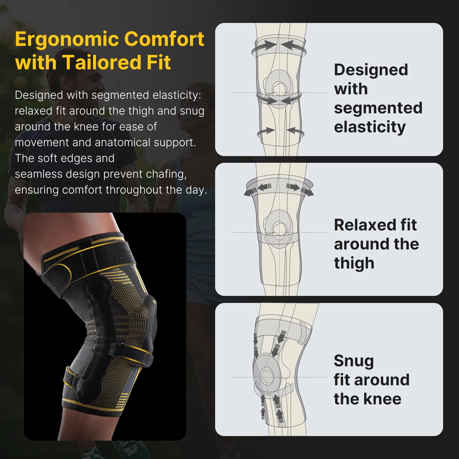 Fit Geno Knee Brace with Side Stabilizers: Breathable Knee Sleeve w/ Patented Patella Gel Pad for Maximum Pain Relief - Ultimate Knee Support and Fast Recovery from Meniscus Tear Arthritis ACL PCL Men & Women (Large)